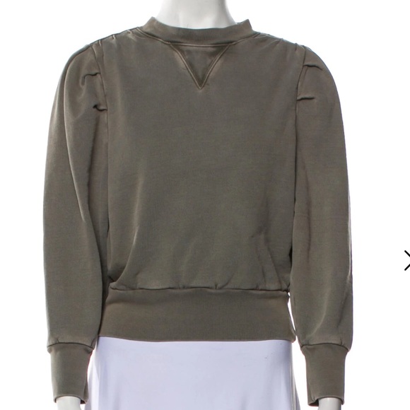 Frame Denim Shirred Olive Green Crew Neck Sweater, XS - Picture 3 of 4